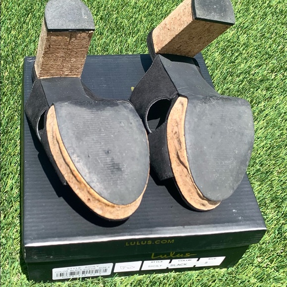 ‼️SOLD‼️Lulus Sicily Black Suede Cork Platform Heels - Picture 4 of 8